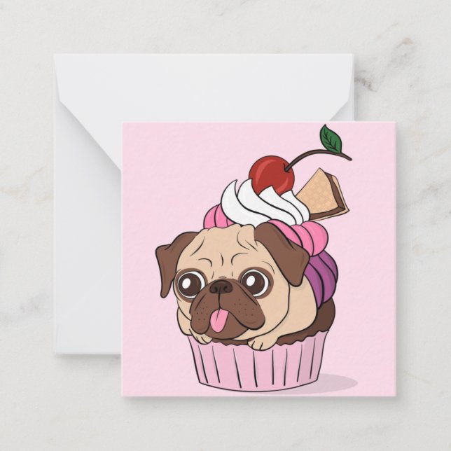 Tarjeta Pequeña Pug de pastelito (Anverso)