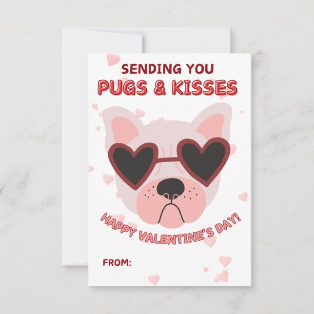 Tarjeta Pequeña Pugs and Kisses Valentine's Day Card (Anverso)