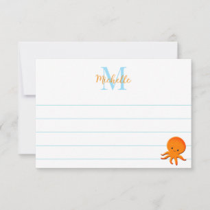 Tarjeta Pequeña Pulpo Bebé Lindo Monograma Personalizada Forrada