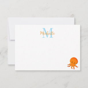 Tarjeta Pequeña Pulpo Bebé Monograma Personalizado