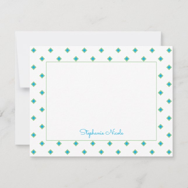 Tarjeta Pequeña Punto de polka verde azul simple personalizado (Anverso)