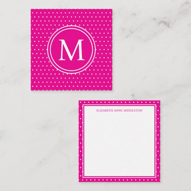 Tarjeta Pequeña Puntos de Polka Blanco sobre el monograma rosa bri (Anverso / Reverso)