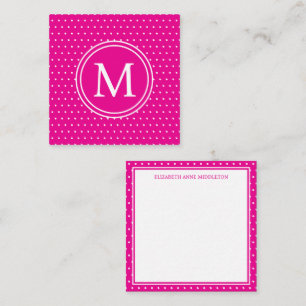 Tarjeta Pequeña Puntos de Polka Blanco sobre el monograma rosa bri