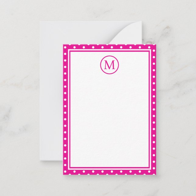 Tarjeta Pequeña Puntos de Polka Blanco sobre el monograma rosa bri (Anverso)