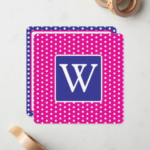 Tarjeta Pequeña Puntos Monograma Rosa y Azul Marino