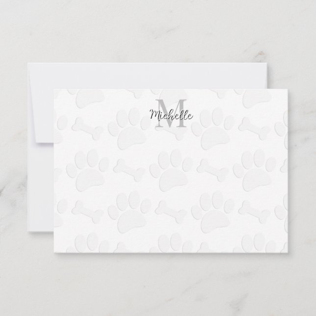 Tarjeta Pequeña Puppy Paw Prints and Bones Personalized Monogram (Anverso)