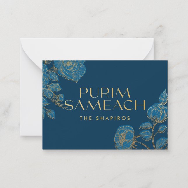 Tarjeta Pequeña Purim Sameach con flores para shaloch manot (Anverso)