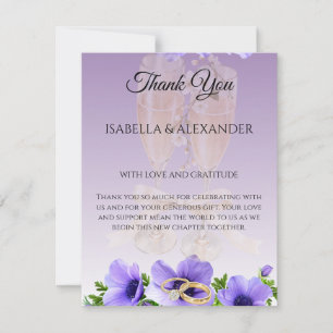 Tarjeta Pequeña Purple Anemone Champagne Wedding Thank You Card