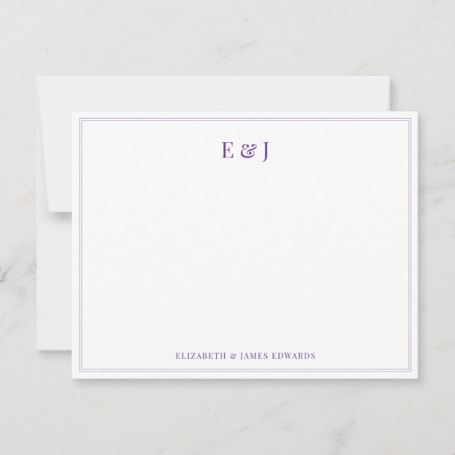 Tarjeta Pequeña Purple Double Border Elegant Couple Monogram (Anverso)