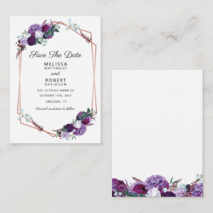 Tarjeta Pequeña Purple Floral Elegante Geométrico Guardar la fecha