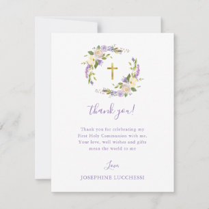 Tarjeta Pequeña Purple Floral First Holy Communia Personalizado