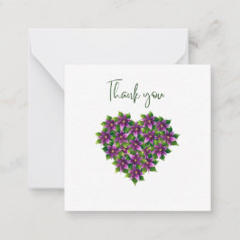 Tarjeta Pequeña Purple Floral Heart Thank You Flat Notecard