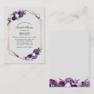 Tarjeta Pequeña Purple Floral Rosa Gold Frame Bridal Shower Presup