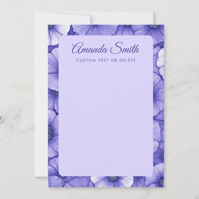 Tarjeta Pequeña Purple flower pattern border elegant script name (Anverso)