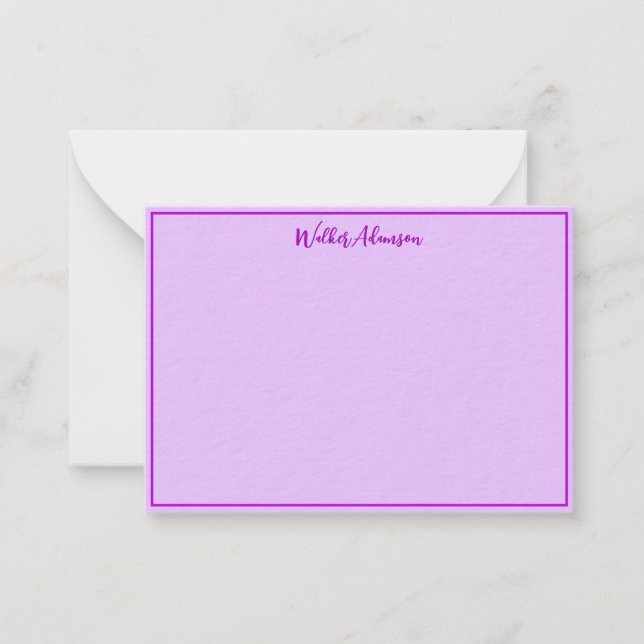 Tarjeta Pequeña Purple Gingham Check Plaid Tartan Name Border (Anverso)