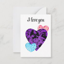 Tarjeta Pequeña purple hearts romance design