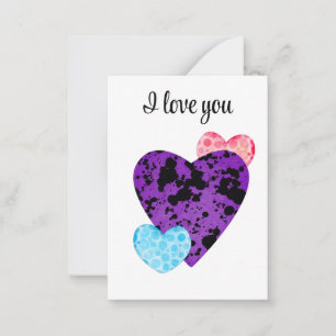 Tarjeta Pequeña purple hearts romance design