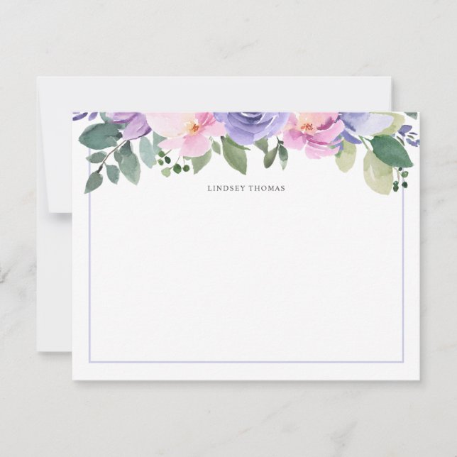 Tarjeta Pequeña Purple Pink Watercolor Floral Personalized (Anverso)