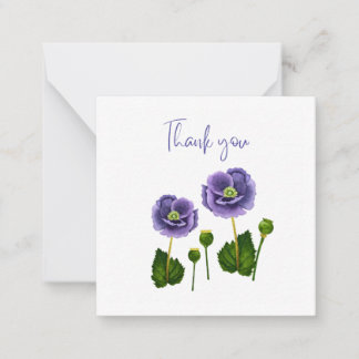 Tarjeta Pequeña Purple Poppy Thank You Flat Notecard 