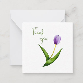 Tarjeta Pequeña Purple Tulip Thank You Flat Notecard 