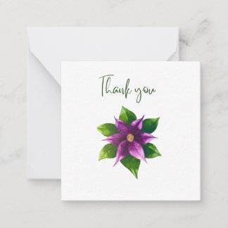 Tarjeta Pequeña Purple Watercolour Flower Thank You Flat Notecard