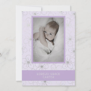 Tarjeta Pequeña Purple Wildflowers Silver Photo Naming Ceremony