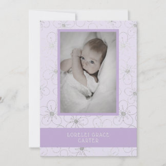 Tarjeta Pequeña Purple Wildflowers Silver Photo Naming Ceremony