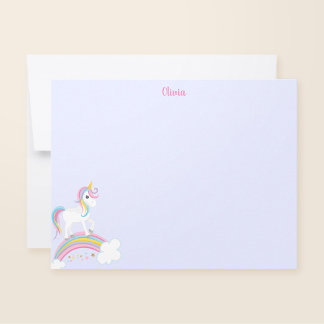 Tarjeta Pequeña Púrpura de unicornio arcoiris mágico personalizado