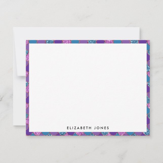 Tarjeta Pequeña Púrpura rosa Purpurina Verde azulada Esparce escal (Anverso)