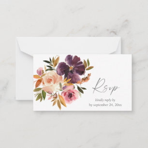 Tarjeta Pequeña Púrpura y floral rosa Rubor 2SM Comida RSVP
