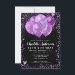 Tarjeta Pequeña Purpurina de globo Black Purple Glam con presupues<br><div class="desc">Moderno Glam Violeta Morada Lavanda Plum Plata Negro Purpurina Esparkle Balón Elegante Elegante Invitación de cumpleaños</div>