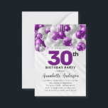 Tarjeta Pequeña Purpurina de globo de plata púrpura 30 cumpleaños<br><div class="desc">Purpurina de globo Glam Morado Violeta Plata Salto de cualquier edad Invitación de cumpleaños</div>
