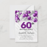 Tarjeta Pequeña Purpurina de globo de plata púrpura 60 cumpleaños<br><div class="desc">Purpurina de globo Glam Morado Violeta Plata Salto de cualquier edad Invitación de cumpleaños</div>