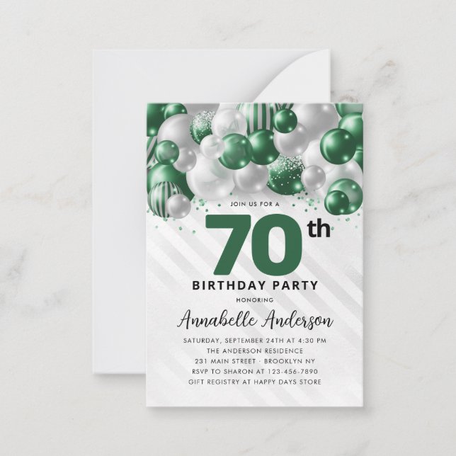 Tarjeta Pequeña Purpurina de globo de plata verde presupuesto 70 c (Anverso)