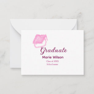 Tarjeta Pequeña purpurina de graduación graduado rosa gorra añadir