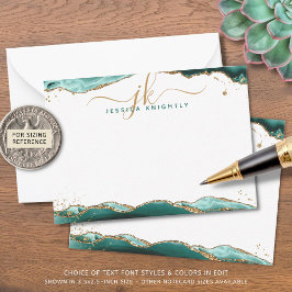 Tarjeta Pequeña Purpurina de oro con guión de Geode de turquesa