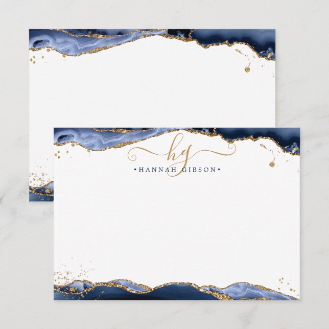 Tarjeta Pequeña Purpurina de oro de guión de aliño de monograma az (Anverso / Reverso)