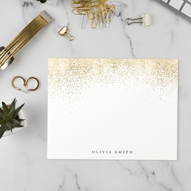 Tarjeta Pequeña Purpurina de oro falso moderno personalizado Stati (Modern faux gold glitter personalized Stationery Note Card)