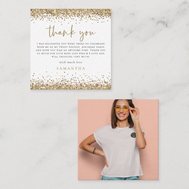 Tarjeta Pequeña PURPURINA de oro MINI Foto Dulce Gracias (Anverso / Reverso)