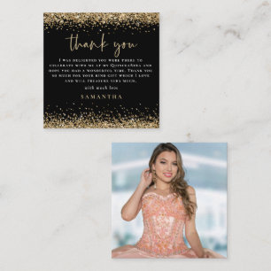 Tarjeta Pequeña PURPURINA de oro MINI Foto Quinceañera Gracias Neg