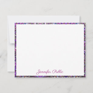 Tarjeta Pequeña Purpurina rosa azul dorado manuscrito elegante