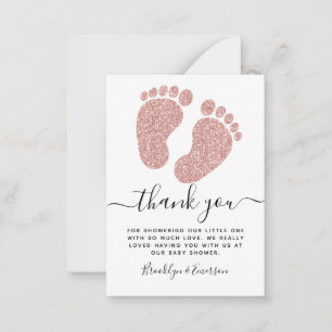 Tarjeta Pequeña Purpurina Rosa Pies Baby Baby Shower Gracias