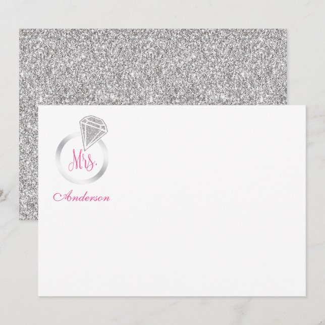 Tarjeta Pequeña Purpurina Rosa Sra. Silver Anillo de diamantes Per (Anverso / Reverso)