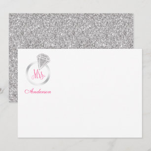Tarjeta Pequeña Purpurina Rosa Sra. Silver Anillo de diamantes Per