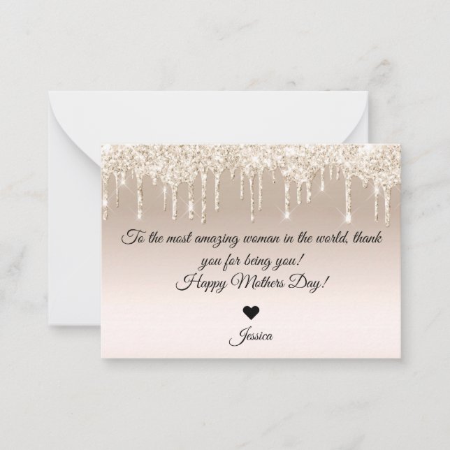 Tarjeta Pequeña purpurinas de oro del día de las madres felices (Anverso)