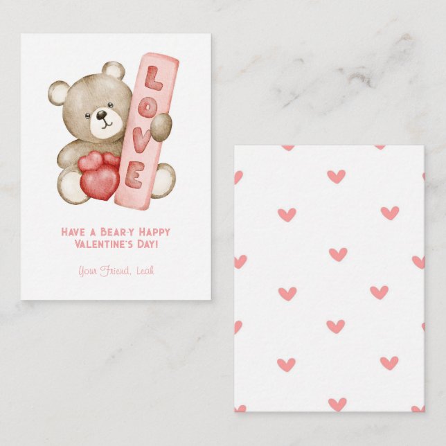 Tarjeta Pequeña Que tengan un oso y feliz estudiante de San Valent (Anverso / Reverso)