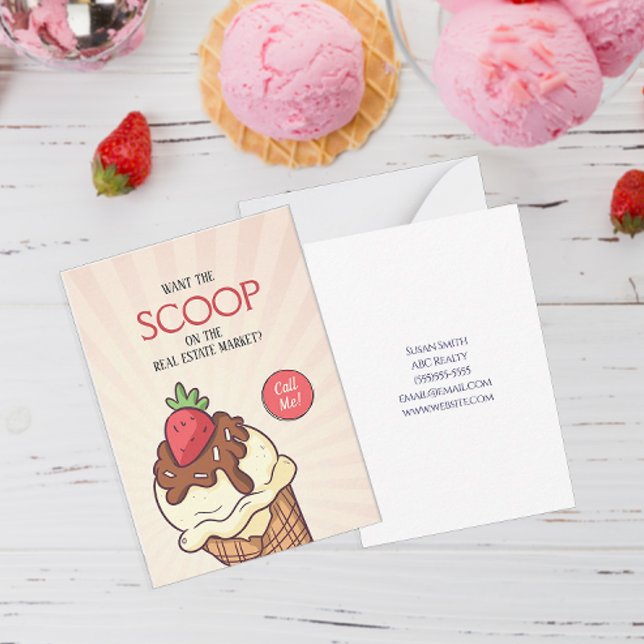 Tarjeta Pequeña ¿Quieres el Scoop Ice Cream Pop by? (Personalized Want The Scoop Real Estate Marketing Pop By Cards)