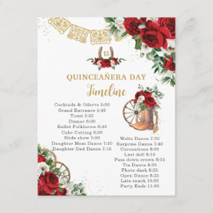 Tarjeta Pequeña Quinceañera Botas Charro Florales Rojas y Blancas