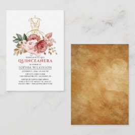 Tarjeta Pequeña Quinceanera Floral Faux Gold Vress 15º cumpleaños