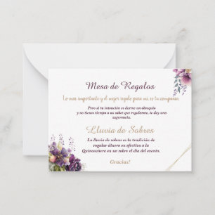 Tarjeta Pequeña Quinceañera Lluvia de Sobres Floral Lilac Lavender